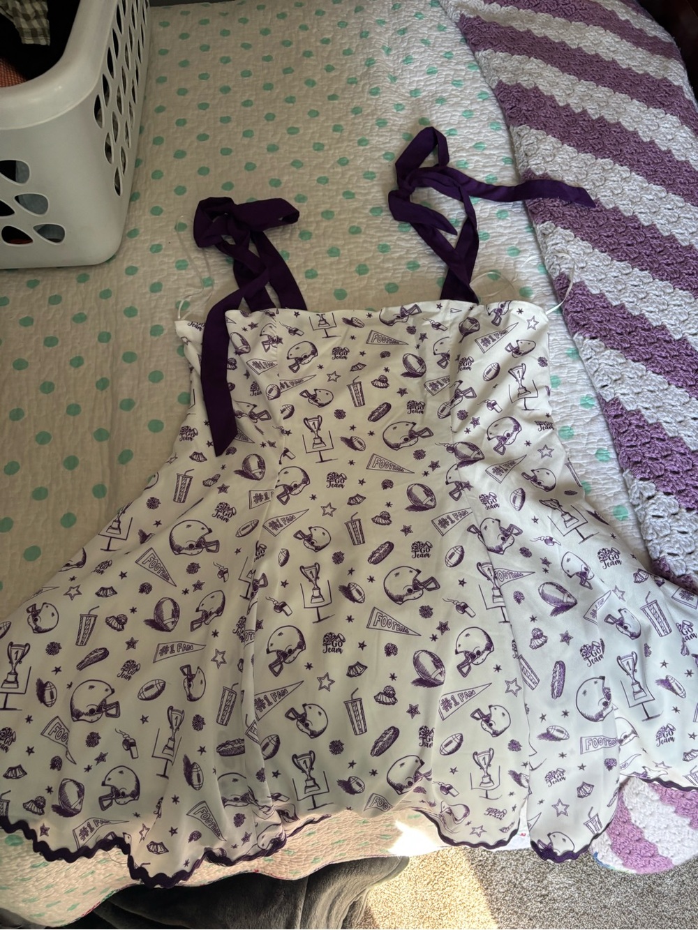 Francesca's Collections White and Purple Mini Dress with Sport Print